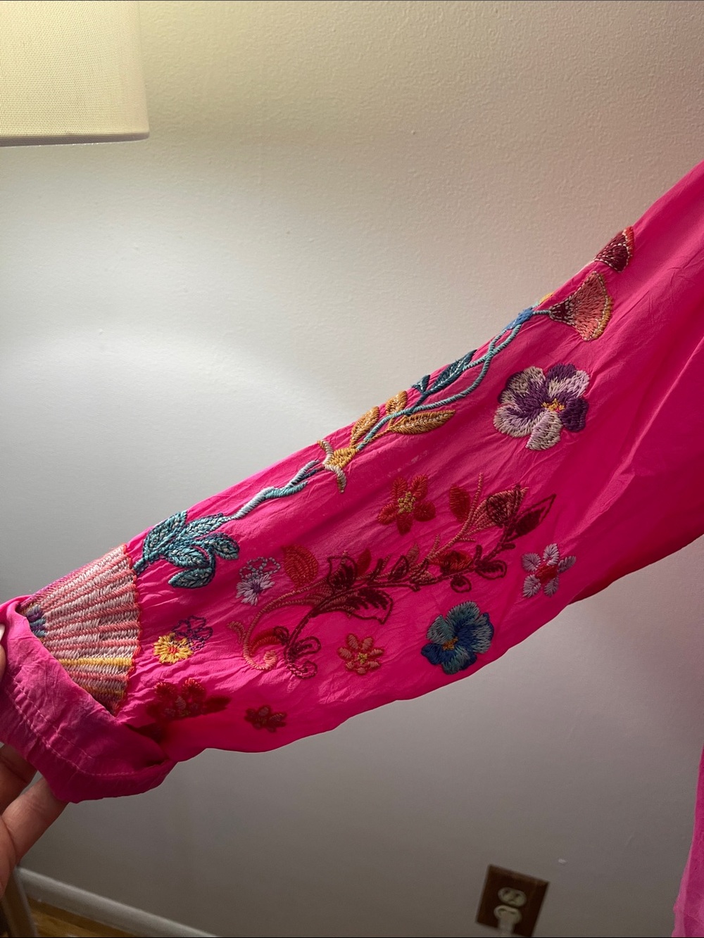 Johnny Was Hot Pink Embroidered Button-Down Shirt - Picture 2 of 11